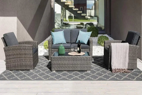 /Patio Furniture 4 Pcs, Outdoor Patios Conversation Set with Tempered Glass Coffee Table, Outdoor Patio Furniture Set