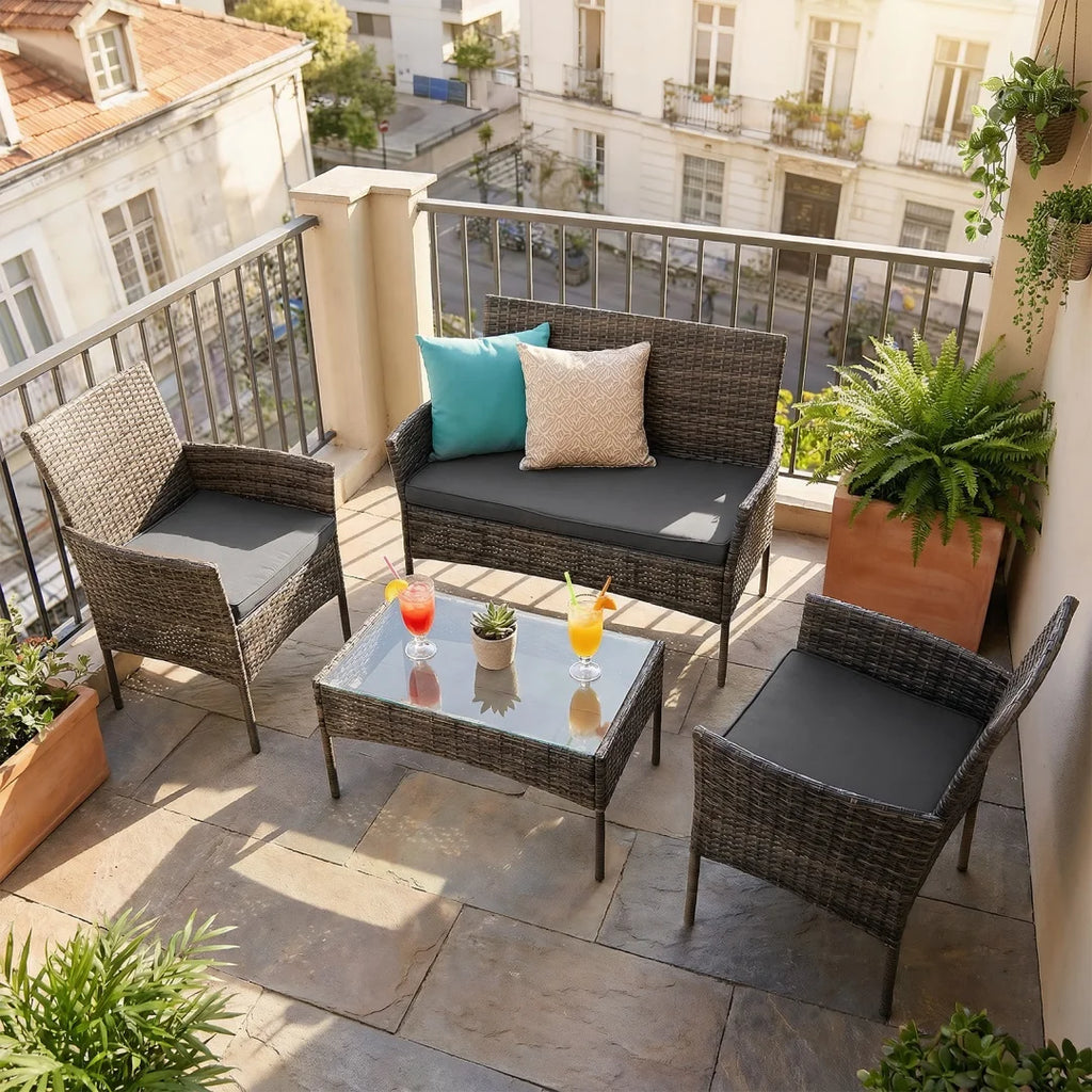 Garden Corner Sofa, Garden Furniture Set, PE Rattan Patio Sofa Set, Garden Entertaining Furniture Lounge Set with Coffee Table