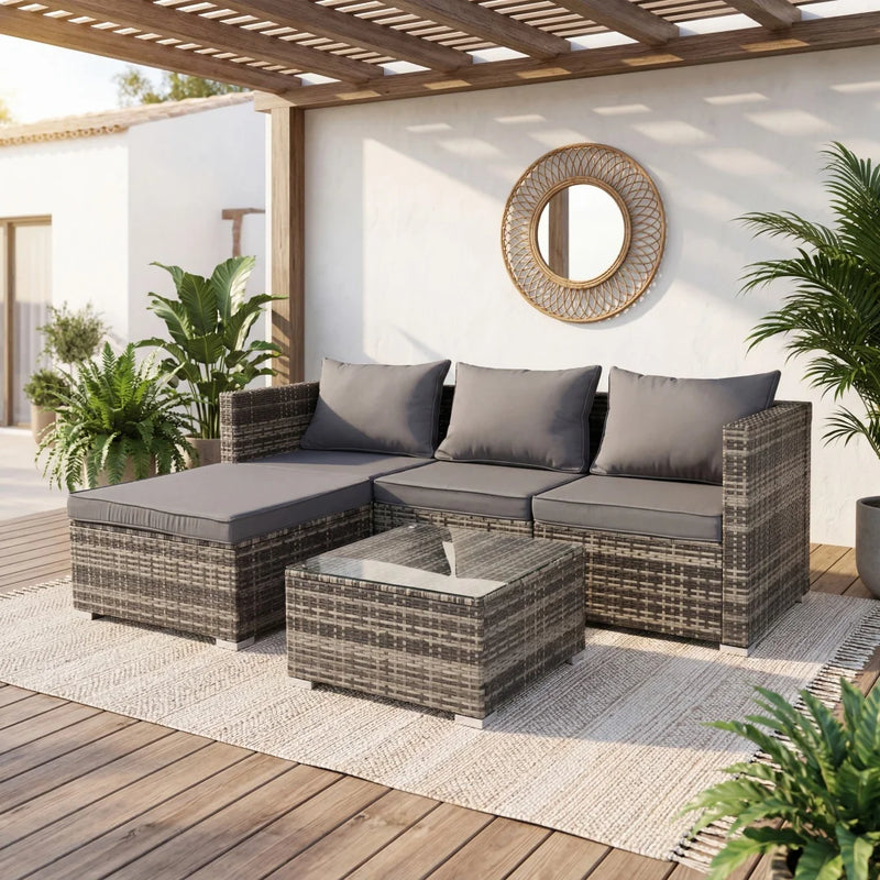 Garden Corner Sofa Set – PE Rattan Patio Lounge Furniture with Coffee Table