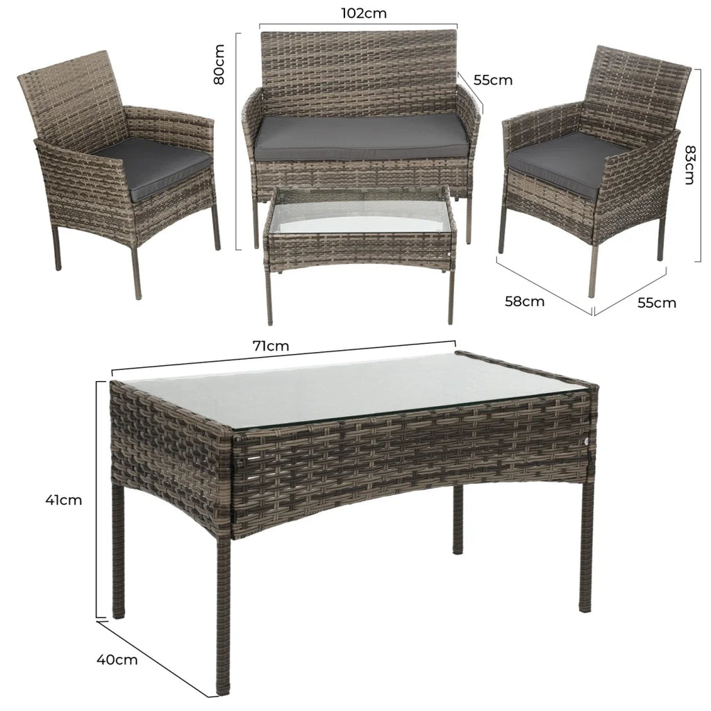 Garden Corner Sofa, Garden Furniture Set, PE Rattan Patio Sofa Set, Garden Entertaining Furniture Lounge Set with Coffee Table
