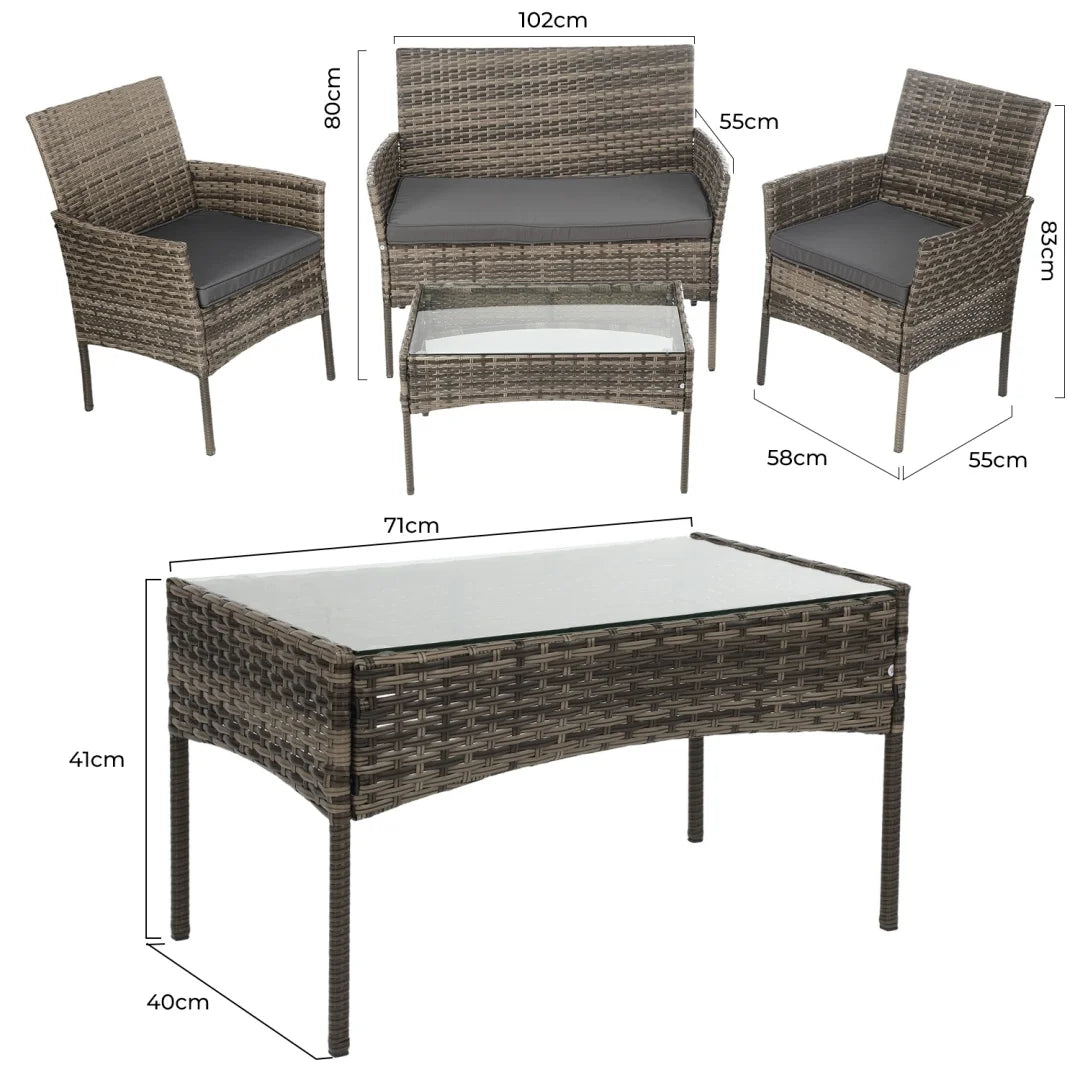 Garden Corner Sofa, Garden Furniture Set, PE Rattan Patio Sofa Set, Garden Entertaining Furniture Lounge Set with Coffee Table