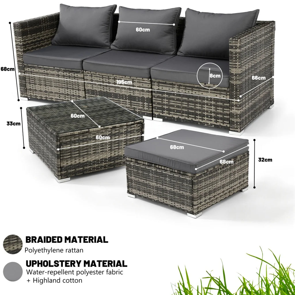 Garden Corner Sofa, Garden Furniture Set, PE Rattan Patio Sofa Set, Garden Entertaining Furniture Lounge Set with Coffee Table