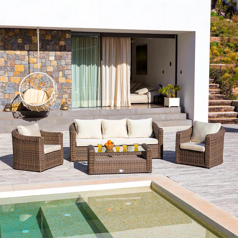 Outdoor rattan sofa combination, courtyard waterproof and sun protection villa, outdoor balcony, leisure furniture combination