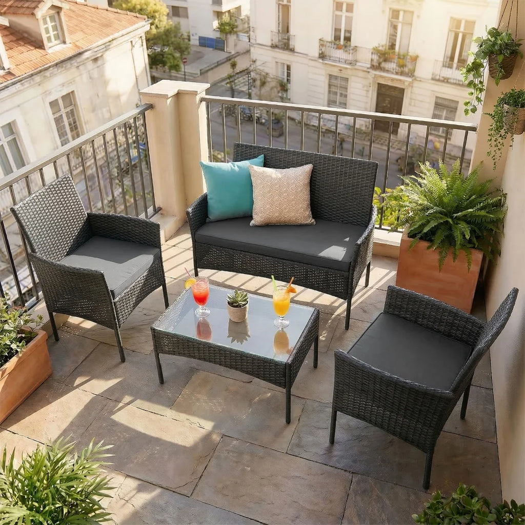 Garden Corner Sofa Set – PE Rattan Patio Lounge Furniture with Coffee Table